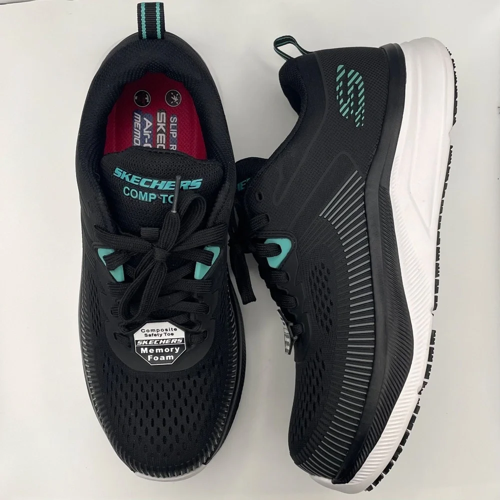 SKECHERS men's Jevion composite toe work shoes Size 8.5 black/white - Picture 8 of 13